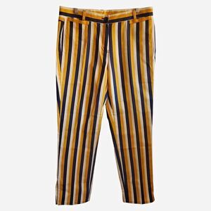 QL2 Quelledue Mustard Vertical Stripe Crop Pants Artsy Retro Italy Size 46 US 10